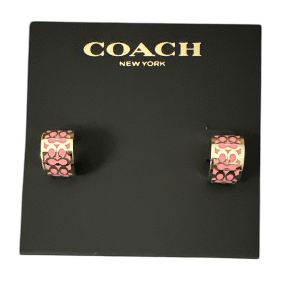 Coach Signature Pink and Gold Hoop Earrings - Picture 1 of 3